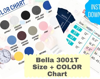 Bella Canvas 3001T Color and Size Chart Options - Toddler Unisex Jersy T-Shirt Color Chart|Digital Download