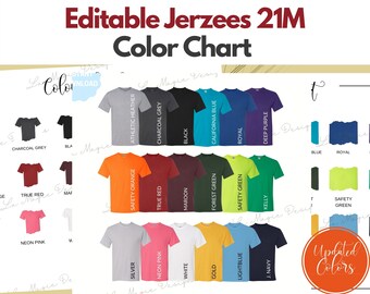 Jerzees 21MR Color Chart|All colros|Jerzees Dri Power Poly T-Shirt Size Chart|Jerzees Color Chart|Jerzees 21M color mockup|Digital|Guide