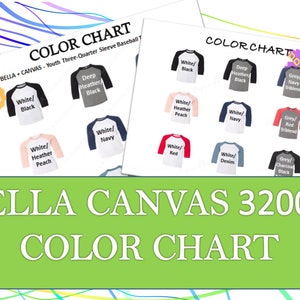 Bella Canvas 3200Y Color Chart/Bella 3200Y Colors/BC3200Y/Youth 3/4 Sleeve Baseball Tee Color/ Bella+Canvas Color Chart, Mockup, Flat Lay