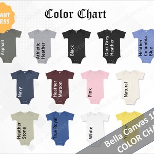 Bella Canvas 100B Color Chart - Bella One Piece Color Chart/ Baby Short Sleeve One Piece/ BC100B/Bella Canvas Mockup, Onesie Color Chart