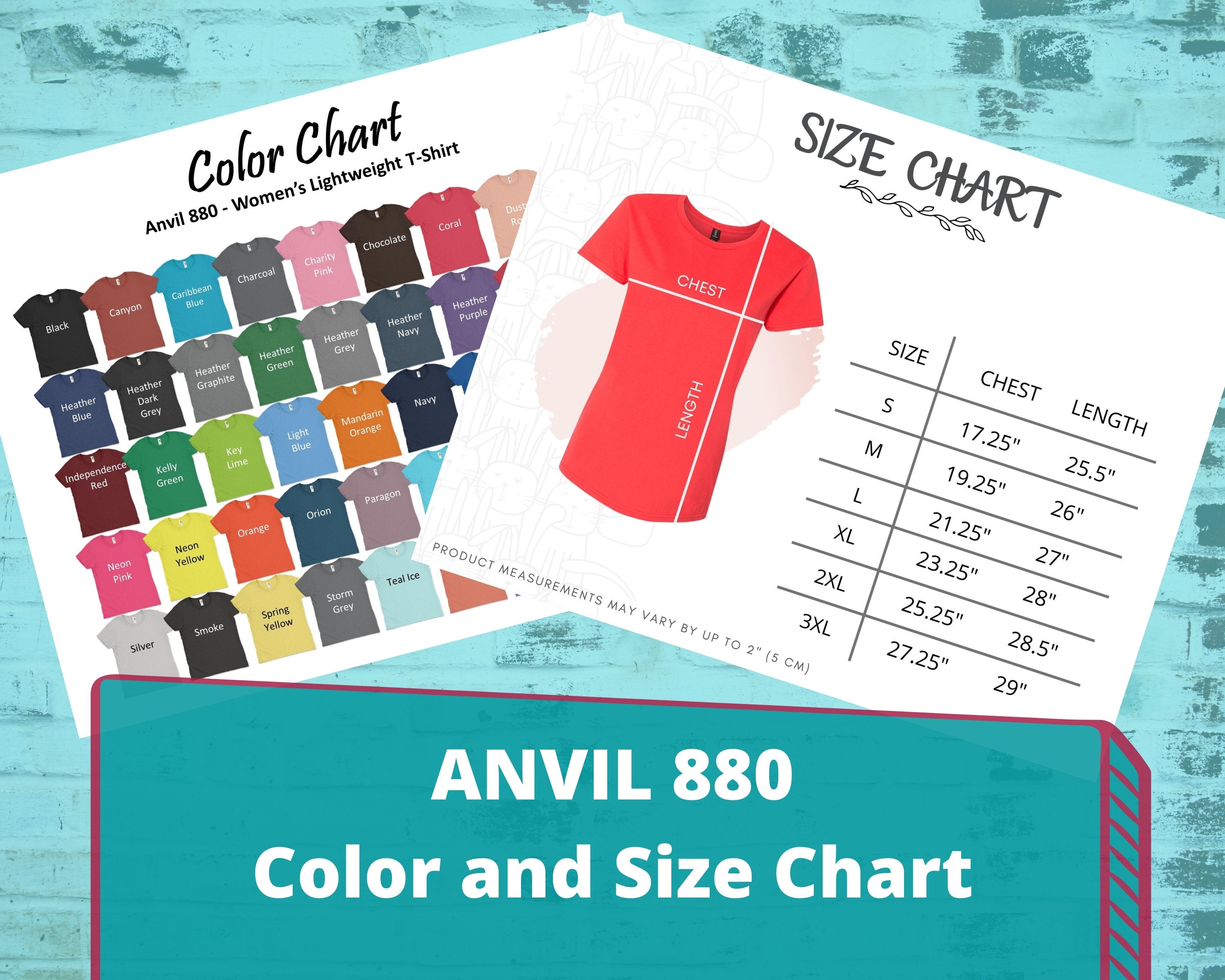 Download Anvil 880 Size Chart and Color Chart Anvil Womens | Etsy