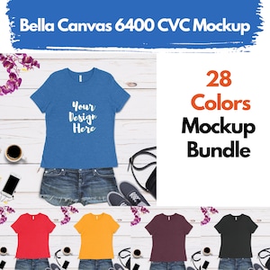 Paquete de maquetas Bella Canvas 6400 CVC/Bella Canvas 6400 Color/BC6400/Bella colores de camiseta/Bella + Canvas 6400 CVC Mockup,Bella Canvas Mockup