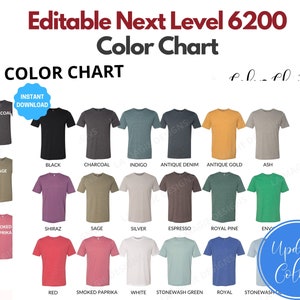 Next Level 6200 Color Chart | All Next Level Colors|N6200 | Color Guide |POLY/COTTON CREW Mockup, Flat Lay |Digital|Next Level color guide