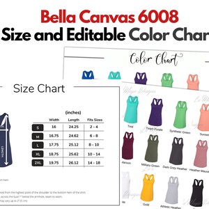 Bella Canvas 6008 Carta de colores/Bella Canvas 6008 Carta de tamaños/BC6008/ Racerback Tank Top Carta de colores/Bella Tank Top Carta de colores/Maqueta de color