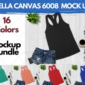 Paquete de maquetas Bella Canvas 6008 / Maqueta negra y maqueta de todos los colores/ Maqueta BC6008 / Maqueta de tanque Racerback de jersey para mujer Flat lay/Digital