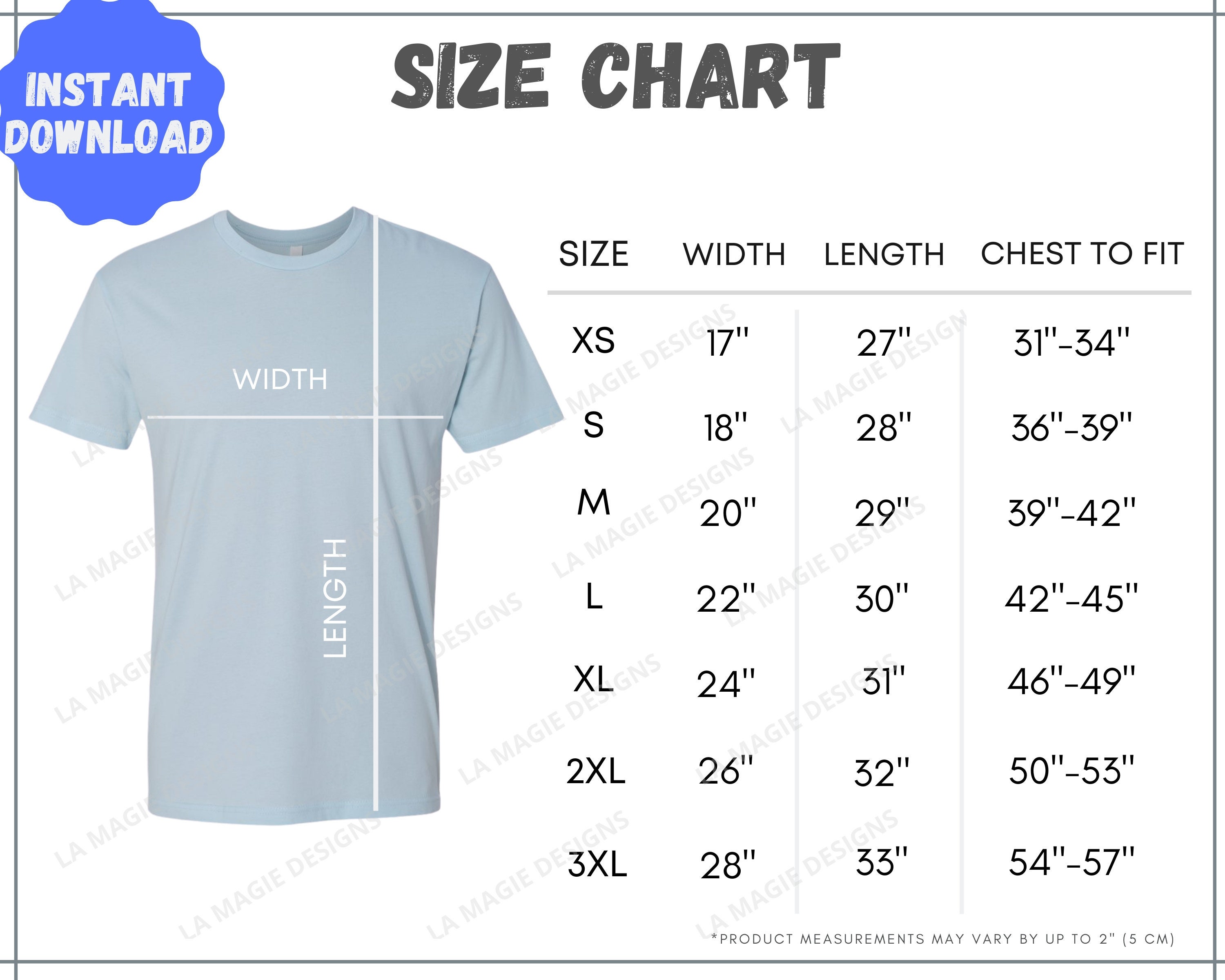 Next Level 3600 Size Chart | 3600 | Mens Fitted Tee Shirt Mockup|  Downloadable|Mockup Flat Lay Size Guide for Printful, Printify