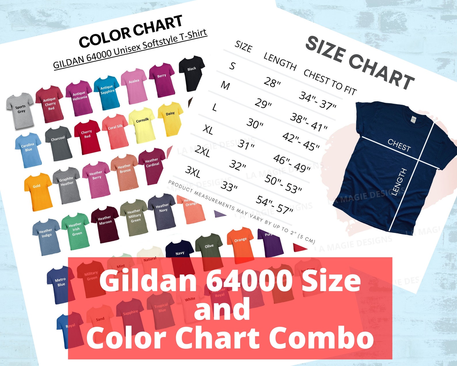 Download Gildan 64000 Size and Color Chart G640 Digital File All | Etsy