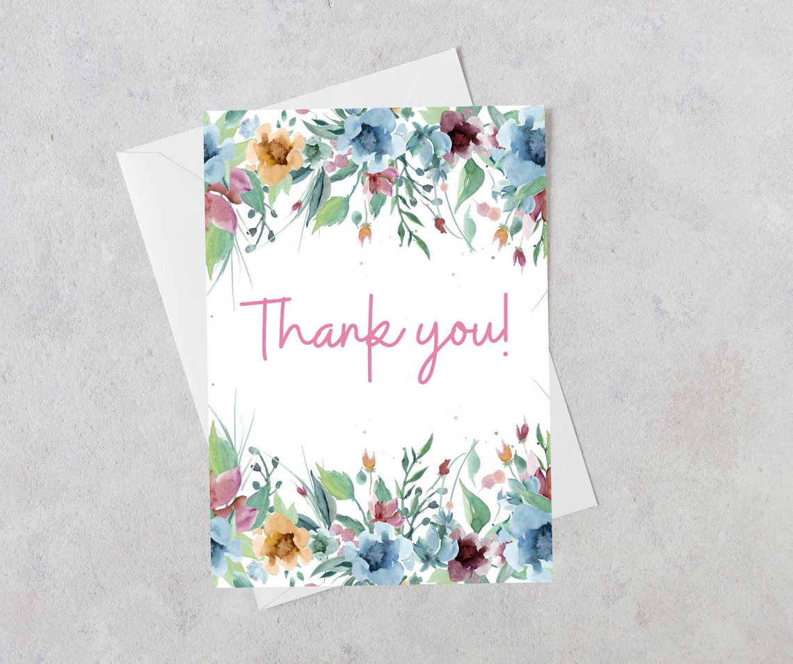 Printable Pink and Blue Thank You Card, Thank You Card for Her, Digital