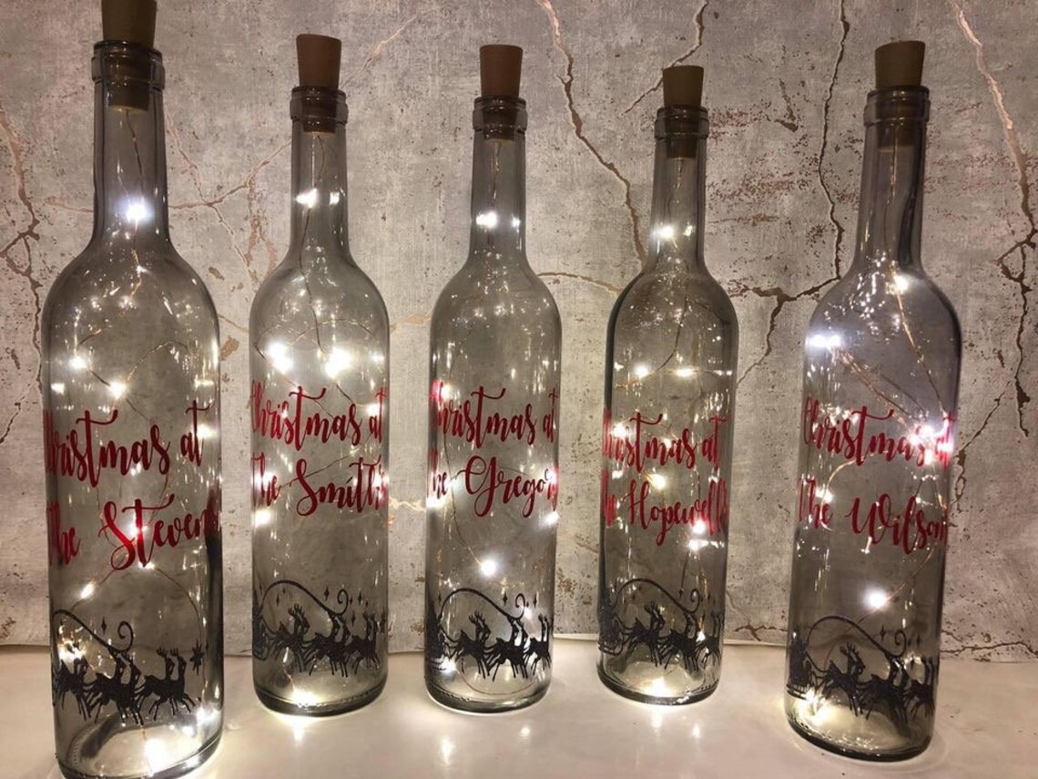 Christmas light up bottle. Merry & Bright. Christmas Etsy