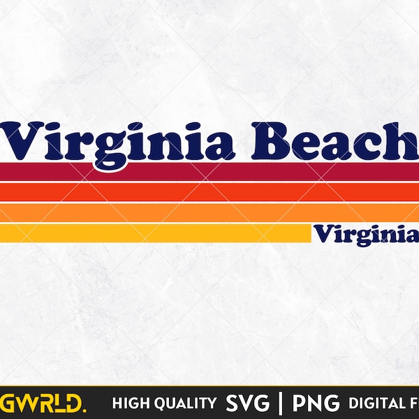 Virginia Beach, Virginia Retro SVG Cut File, PNG Instant Digital Download Silhouette Vintage 90s 80s Style Dallas, VA Tshirt Design Souvenir