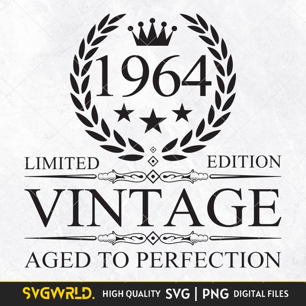Vintage 1964 Edición limitada 60 cumpleaños SVG PNG / Todas las piezas originales / Idea de regalo de cumpleaños / Descarga digital