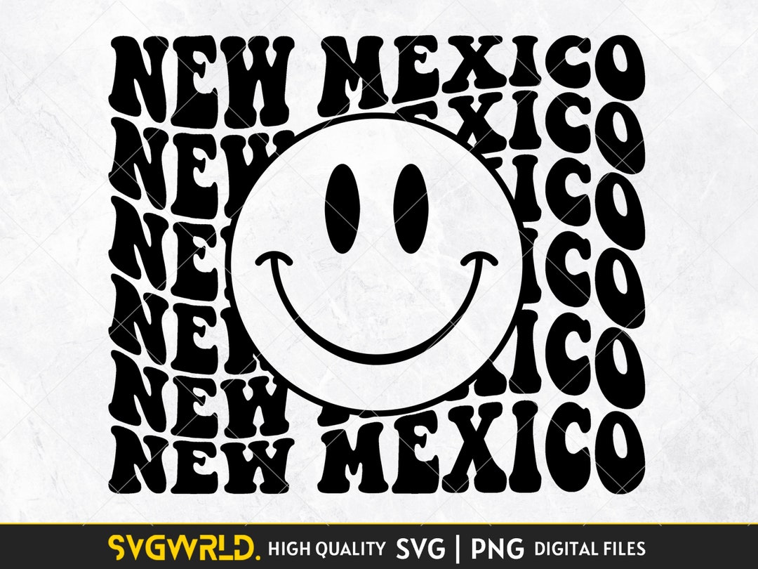 New Mexico Home State Wavy Aesthetic Letters SVG Cut File Smiley Face