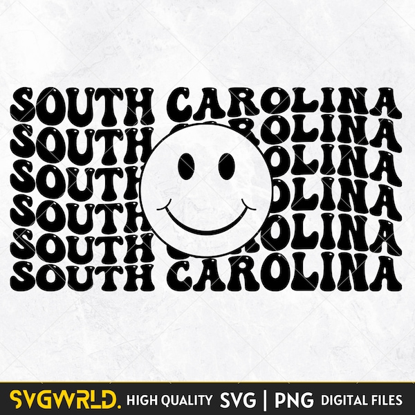 South Carolina Home State Wavy Aesthetic Letters SVG Cut File | Smiley Face svg | PNG Digital Download Silhouette SC Tshirt design Souvenir