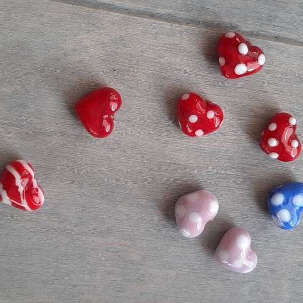 3er Set Herzchen Glasperlen aus Murano Glas, Lampwork Perlen, kleine Herz Perlen
