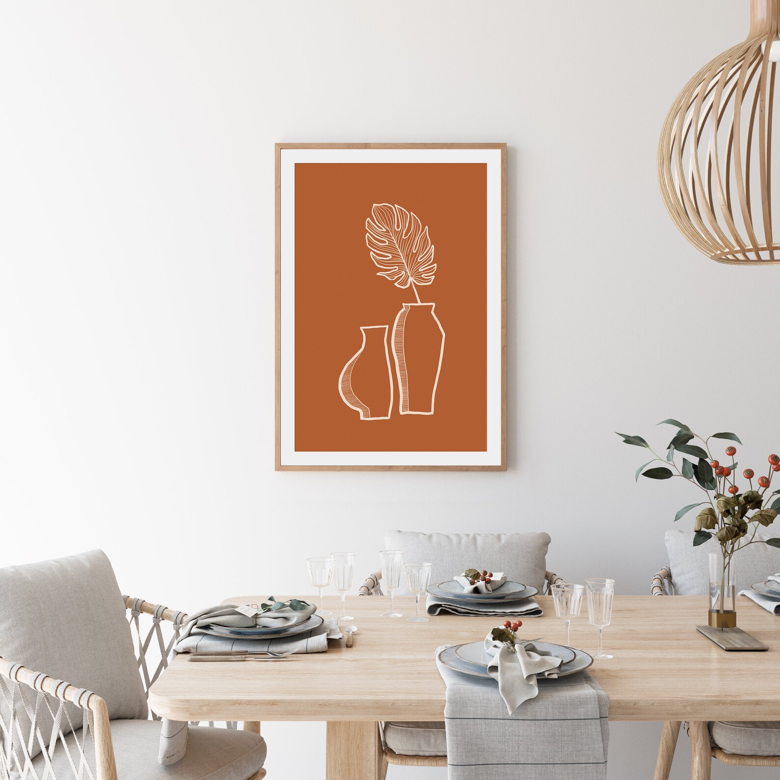 Terracotta Wall Art Botanical Vase Print Mid Century Modern | Etsy