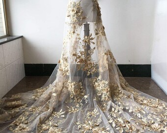 Embroidered Skin Hand Embroidered With Precious Stones Sequins Bridal Flower Mesh Dress Wedding By The Yard Beaded Fabric
