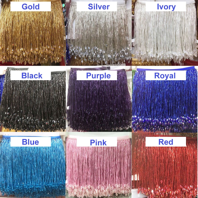 Dangling Fringe trim,Beaded Fringe Trim,Heavy Bead Trimming for Dance Costumes ,Party Dress Sold by 1 yard image 1