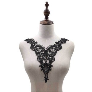 Black Guipure V-Neck Applique Embroidery Floral Appliques Trims Collar Patch for Wedding Dresses Gown Costumes1 Piece