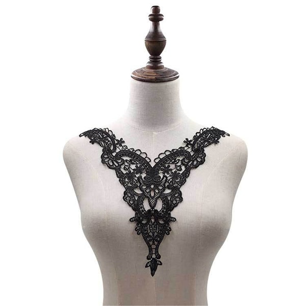 Black Guipure V-Neck Applique Broderie Floral Appliques Trims Collar Patch pour Robes de mariée Robe Costumes1 Pièce