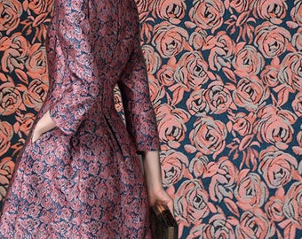 57" Vintage Vintage rosa rosa floral embroidía Jacquard tela Brocade tela Floral Jacquard telas para traje de alta costura