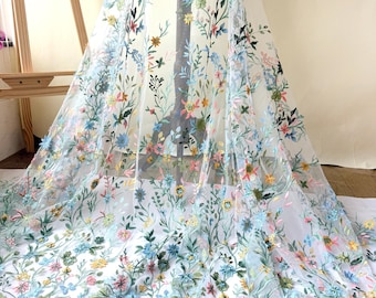 Off White Tulle Vine Embroidered Floral Alice Lace Fabric Flower Embroidered  Fabric Dress Bridal Veil Shift Dress Lace 51 inches
