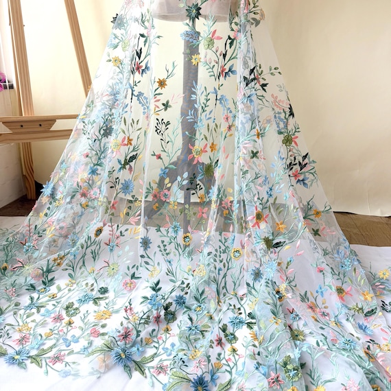 Off White Tulle Vine Embroidered Floral Alice Lace Fabric Flower Embroidered  Fabric Dress Bridal Veil Shift Dress Lace 51 inches