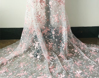 Exquisite Pink Floral Lace Net Both Scalloped Edge Embroidery Lace Fabric Medium Stiff for Bridesmaid Dress 49 inches Width Sold by yard