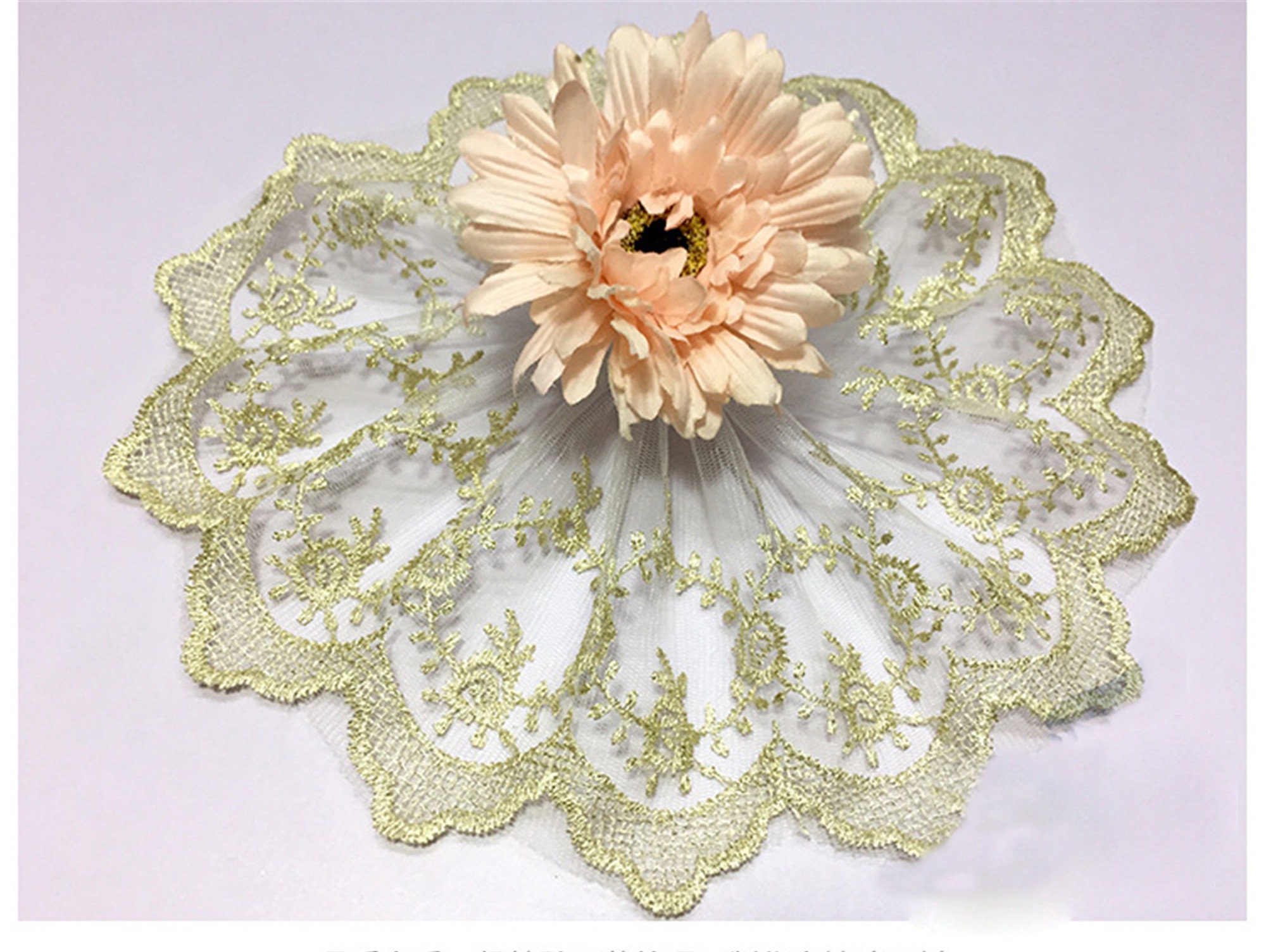 ヴィンテージ ゴールデン レース トリム、刺繍レース エッジ