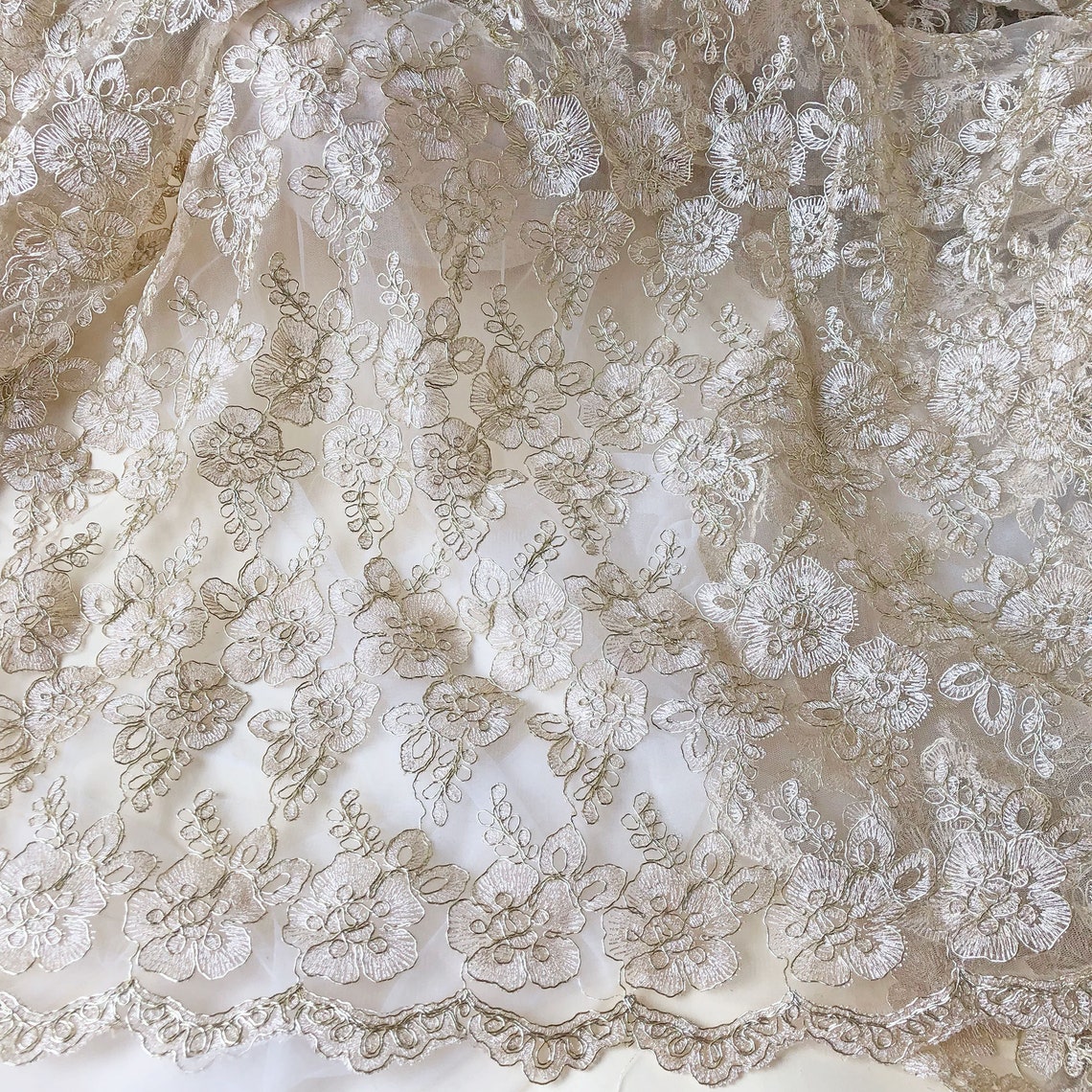 Gold Corded Embroidery Wedding Tulle Lace Fabric Matte Gold | Etsy