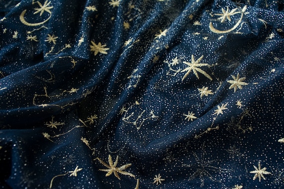 Star Moon Embroidery Organza Lace Embroidery Gold Glitter Floral Soft Tulle  Fabric for Craft Projects Dress Train 51 Inches Width by 1 Yard - Etsy