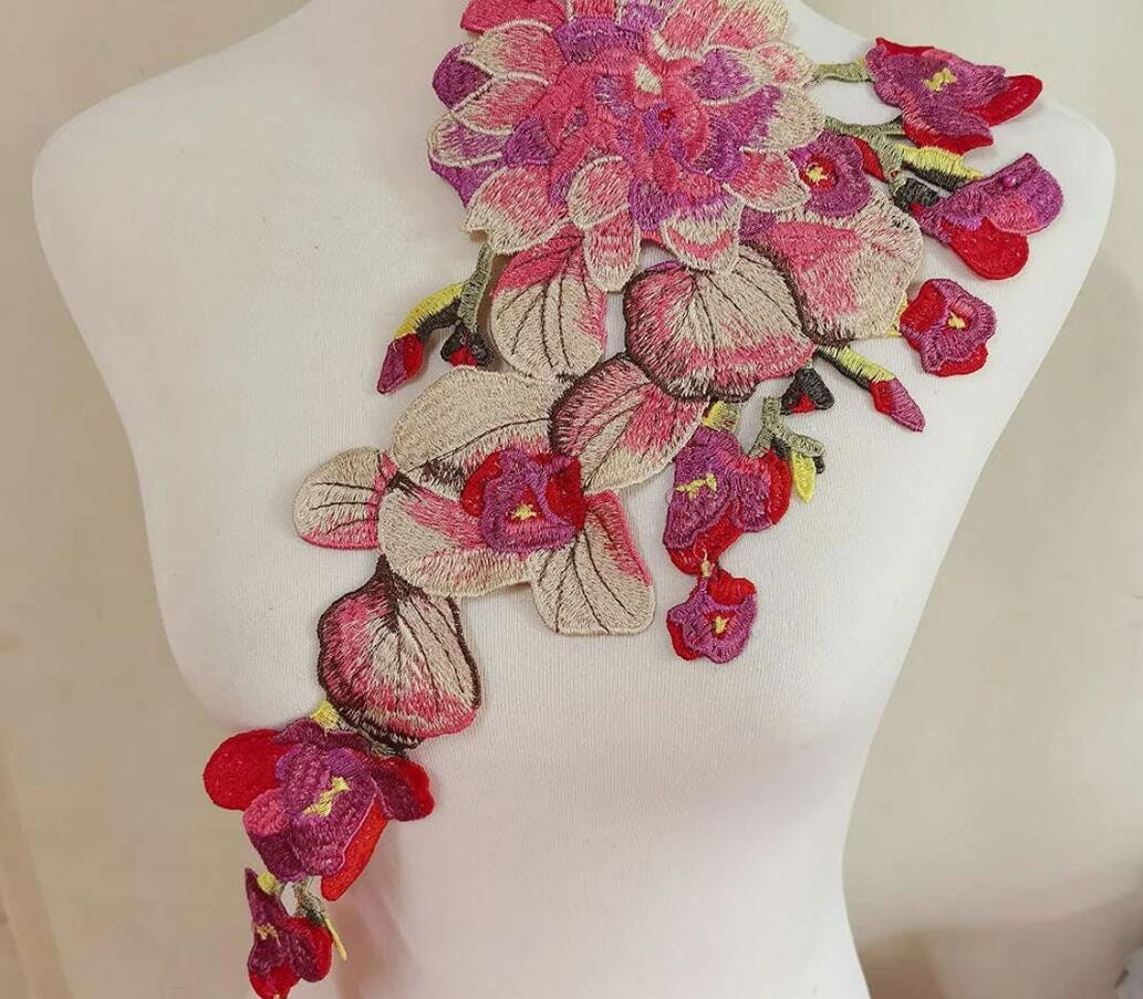 Flower Lace Applique Blossom Flower Lace Patch Colorful Flower Applique Sewing Trims Accent for Latin Dress Dance Costumes
