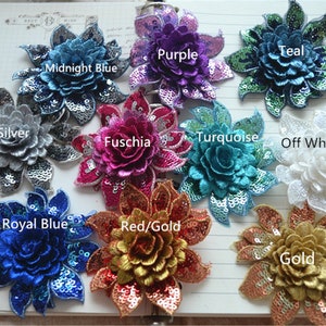 3D Flower Lace Applique with Sequins ,Flower Sewing Lace Applique ,3D Lace Motif ,Embroidery Appliques Patch Sew on DIY Craft Making