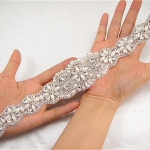 Rhinestone applique Bridal Sash Belt Beaded Pearl Trimming for Wedding Dress ,Evening Gown Crystal Belt