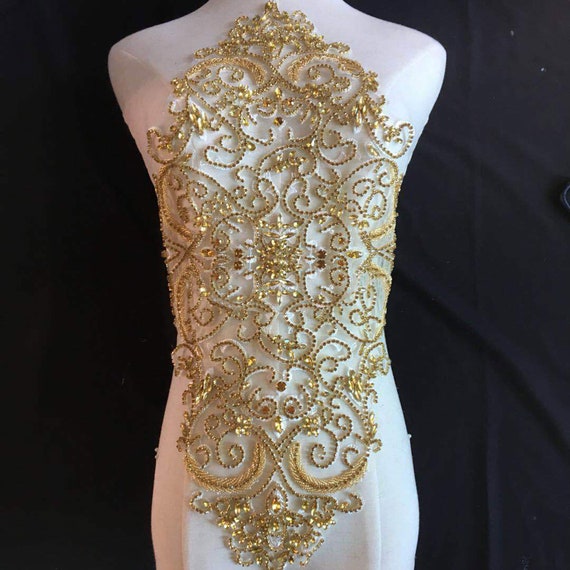Gold Rhinestone Embellishment Applique with Fringe and Chains for Silver  Body Jewelry,Couture,Bridal Epaulets Necklace Dress - (Color: gold) 