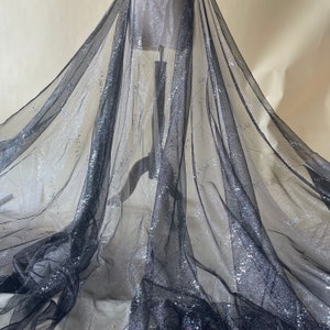 Black Glitter Galaxy Print Tulle lace fabric Soft Mesh Constellation With Rainbow Rhinestone Fabric For Party Dress, Tutu, Princess dress