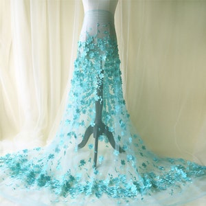 Embroidery 3D Floral Blossom Lace Fabric 51 inches Width Both Edge embroider Lace Gauze for Prom Dress Evening Gown Garment 1 Yard