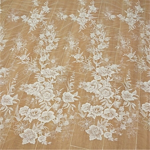 Off White Sequined Flower Lace Fabric Embroidery Floral Lace Mesh Fabric for Wedding Dress Formal Party Gown Overlay Sold By Yard