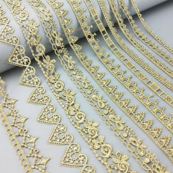 2 Yards Golden Lace Trim Flower Embroidered Lace Edge Stitch Lace Fringe gold scalloped lace trim for Lolita Skirt Wedding Dress Dress Edge