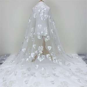 57" Off white  Elegant Flower Embroidery Blossom With Sequins Bridal Dress Lace FabricFor Wedding Bridal Dress, Gown Bodices Sold By Yard