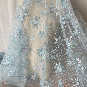 Blue Snowflake Embroidery Lace Fabric Blue Lace Mesh Soft Tulle Lace Mesh Lace Fabric for Summer Maxi Dress, Girl skirt  Sold by 1 yard