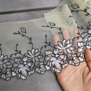 2 Yards Flower Leaf Embroidery Lace Trim Costume Gown Trim 6.29 Inches Wide Tulle Edging For Doll making Costume DIY