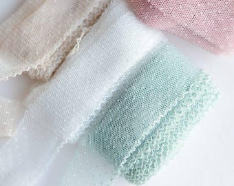 Swiss Dot Tulle Ribbon, Sheer Mesh Lace Trim, Vintage Pastel Net Ribbon for Wedding Decor, Gift Wrap, DIY Crafts, Bow Making Supplies
