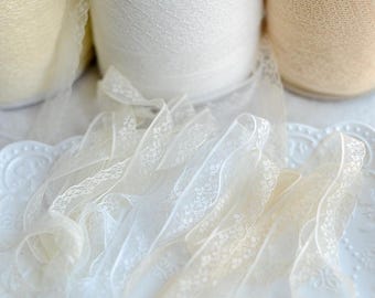 Soft Sheer Floral Lace Trim White Ivory Beige Polyester Ribbon Edge Lace Trim Fabric for Bridal Shower Sewing Crafts Scrapbooking DIY