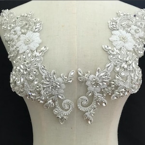 Beaded Flower Prom Dress Rhinestone Sparkling Crystal Appliques with Embroidery Beads Flower Stitch Patch For Evening Gown 1 Piece
