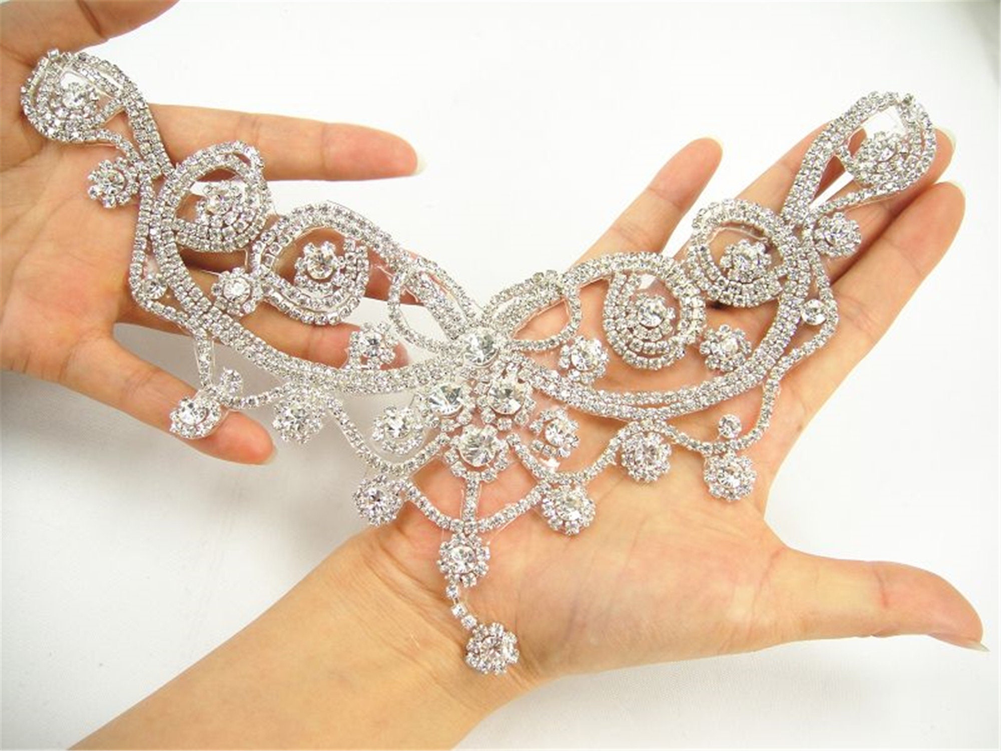 Rhinestone applique, Diamante Applique,crystal Pearl applique for Bridal Sash, Bridal Applique, wedding applique, pearl beaded, wedding belt