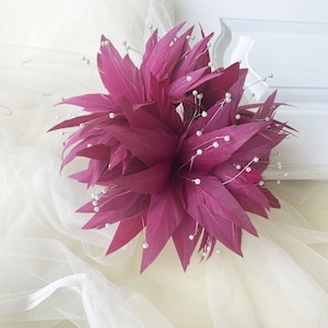 Goose Feather Flower With Pearl Natural Dyed Feather Flower Goose Feathers Faux flowers Millinery  for Hat Making Fascinators Decoration