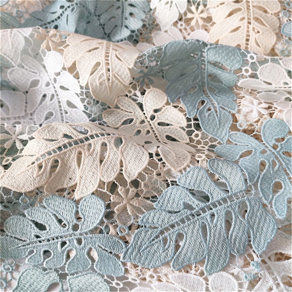 Feuilles creuses Tissu Guipure Dentelle Tissu Venise Tissu Guipure Tissu pour robe de mariée, Corsages, Jupe, Short, Artisanat Vendu par yard