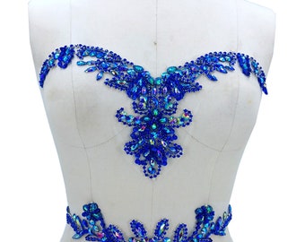 Bling Beaded applique V-Neck Rhinestone Sequin Trim Bridal Applique Design Patch Sew On Wedding Dress Neckline Belt Decor