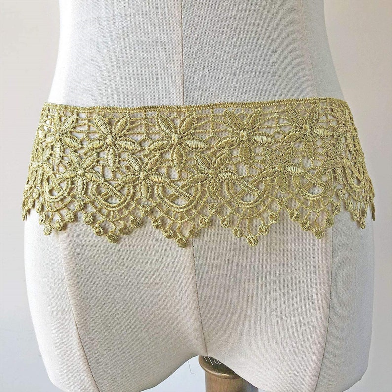 Antique Golden Lace Trim Flower Embroidered Lace Edge Stitch Etsy
