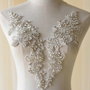 Rhinestone applique,Sparkling Beaded Appliques Trims,Embroidery Crystal Patch for Wedding Dress,Evening Gown